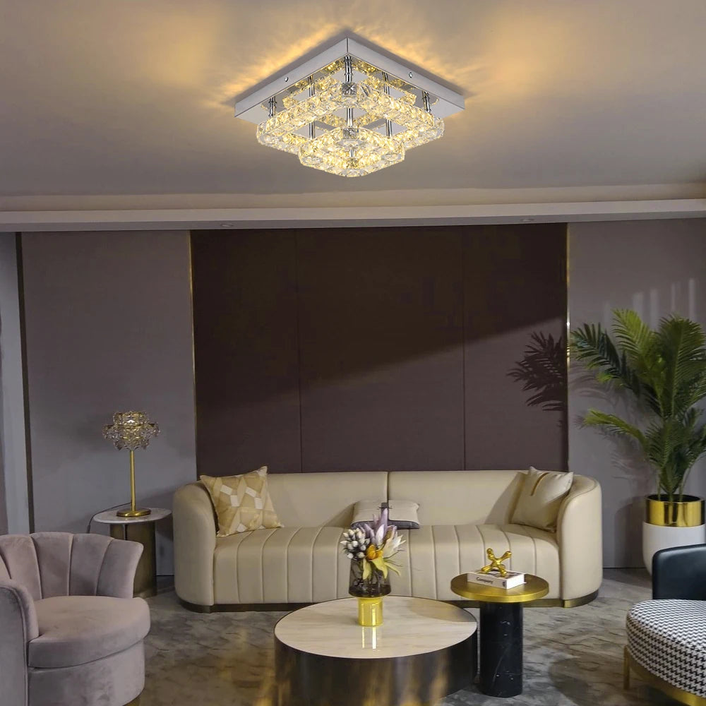 Elegant Crystal Flush Mount LED Ceiling Light – Round & Square Options for Kitchen, Hallway & Foyer