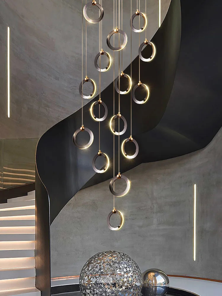 Luxury Black & Gold Long Chandelier Perfect for Villas, Lofts, and Living Rooms