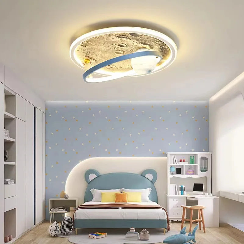 Modern Astronaut & Moon LED Chandelier for Kids & Baby Room