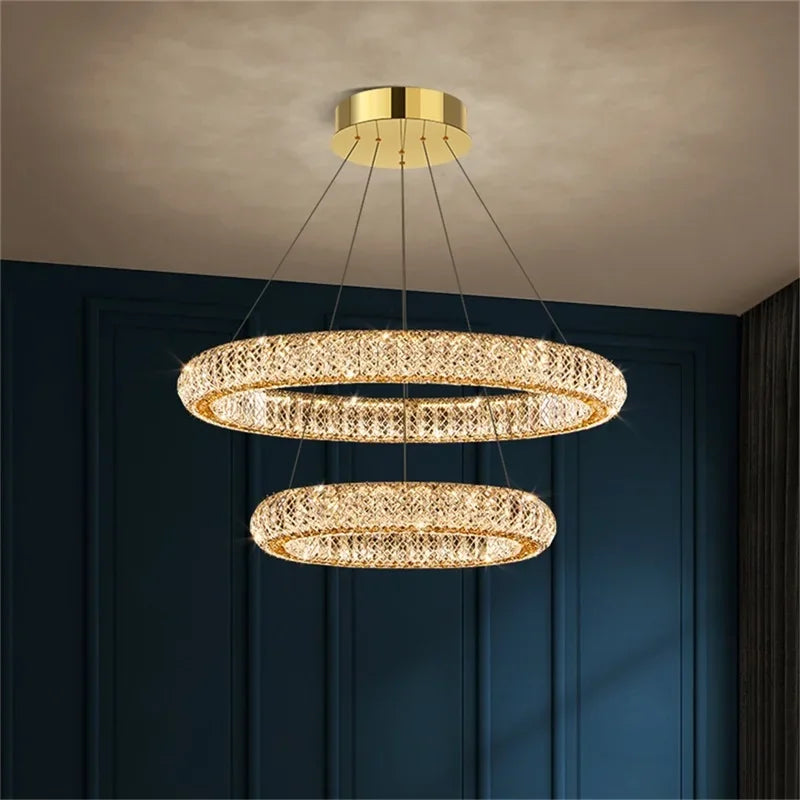 Crystal Round Rings LED Luxury Fixtures Chandelier For Home Living Room Bedroom