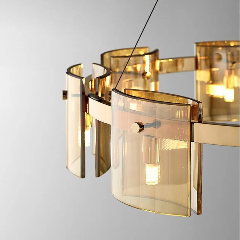 Modern Amber Smoky Glass Chandelier - Luxury Lighting for Dining, Living, and Bedroom Spaces