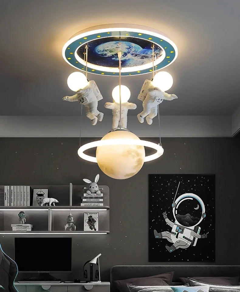 Futuristic Astronaut LED Chandelier Perfect for Modern Kids' Rooms