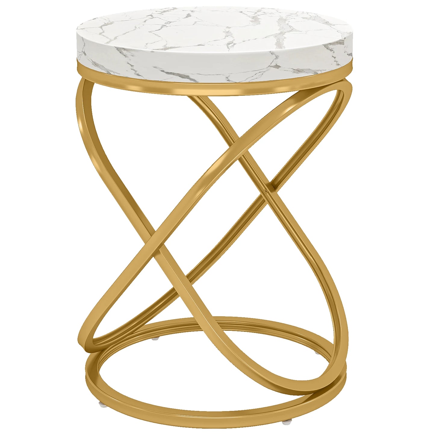 White & Gold Round Side Table with X-Shaped Legs