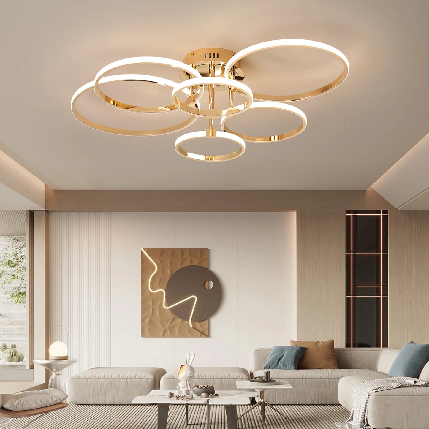 Sleek 4 6 Ring LED Chandelier for Living Room, Bedroom & Kitchen