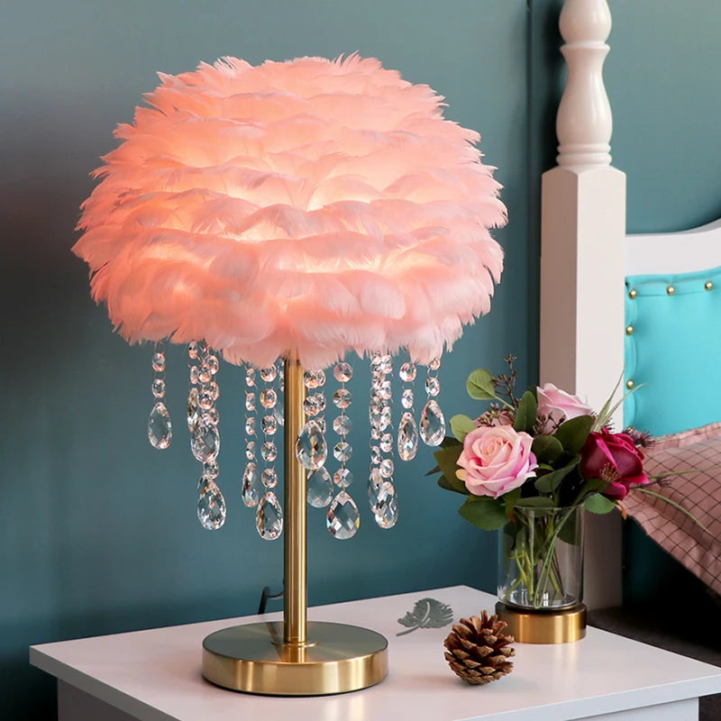 Luxury Nordic Feather Crystal Table Lamp For Home