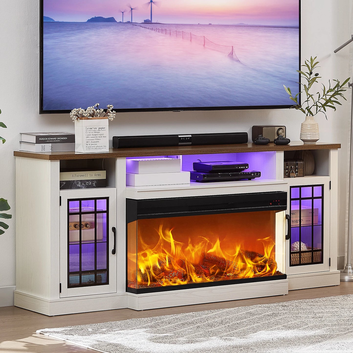 Luxury 3 Sided Glass Fireplace TV Stand for Your Living Room