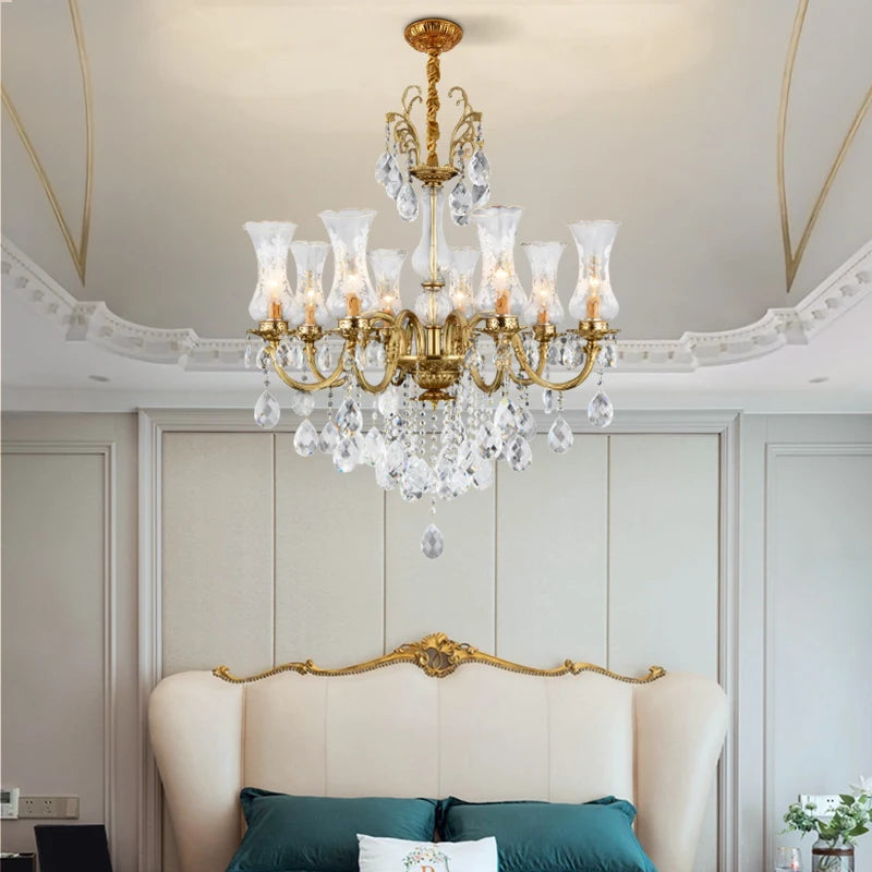 French Style Brass Crystal LED Chandelier Luxury Lighting for Elegant Spaces