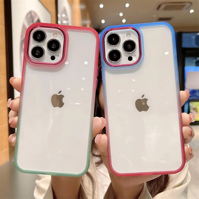 Colorful Gradient Metal Lens Protection Phone Case For iPhone 16, 16 Pro, 16 Plus, 16 ProMax 15 14 13 12 11 Pro Max Plus
