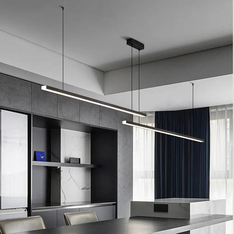 Sleek Black Long Strip Chandelier for Dining Tables & Offices