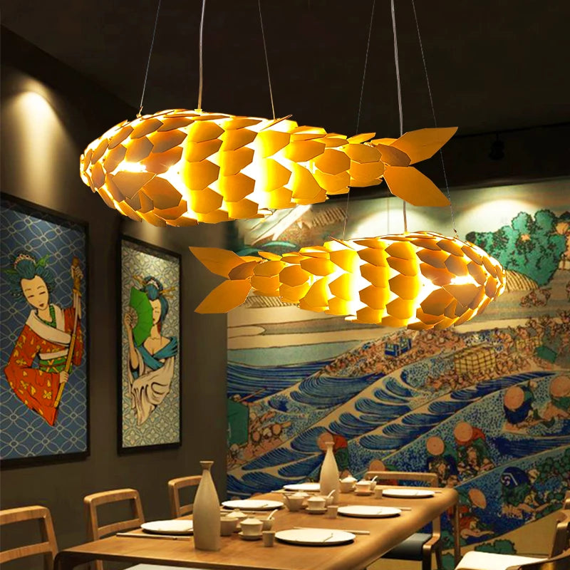 Handcrafted Fish-Shaped Wooden Pendant Light – Perfect for Restaurants, Clubs & Cafés