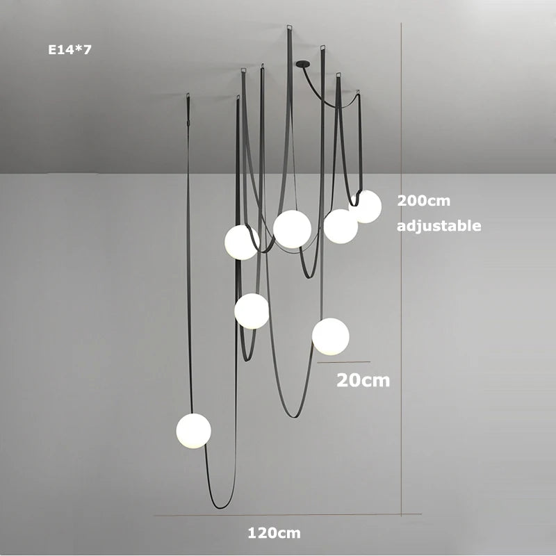 DIY Magic Belt Red Black LED Designer Chandelier Lighting Hanging Lamps