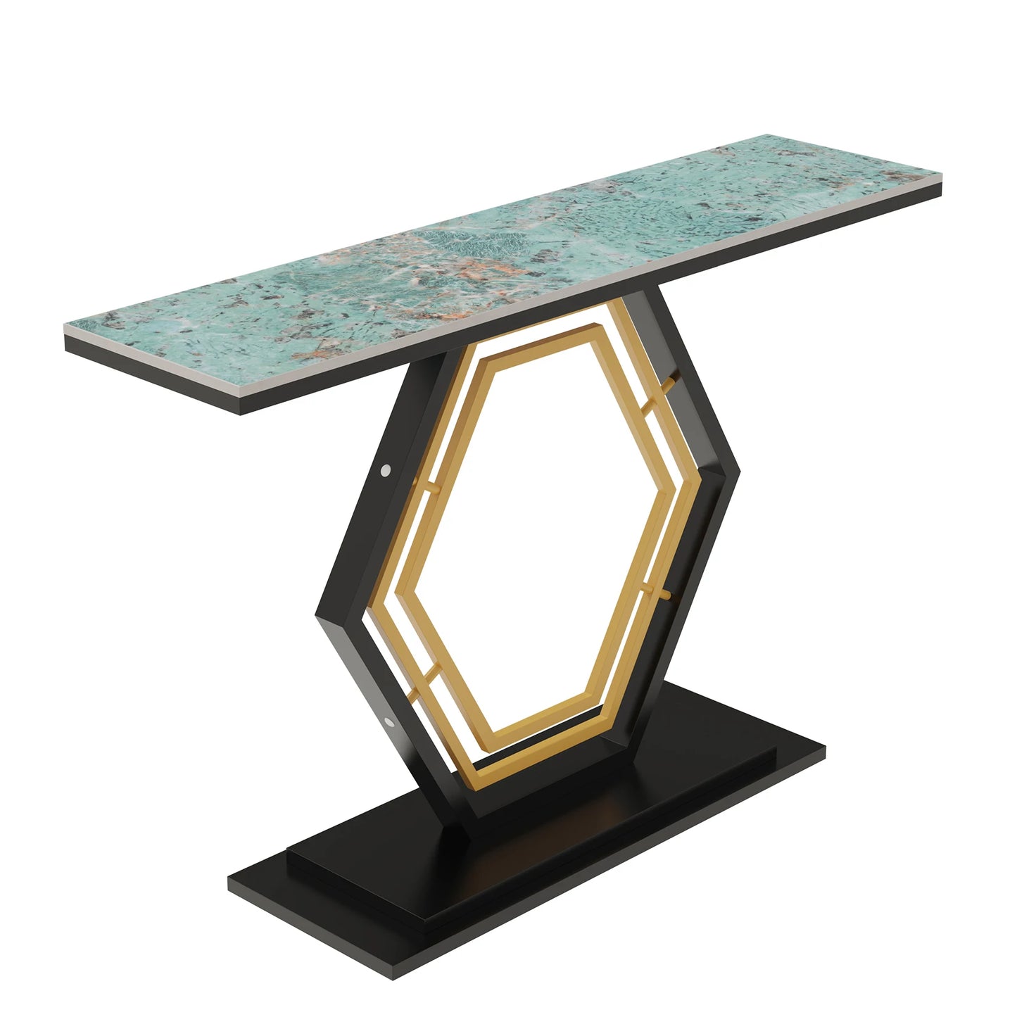 Gold & Black Metal Base Marble Console Table 120cm for Living Room or Entryway