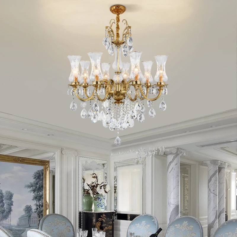 French Style Brass Crystal LED Chandelier Luxury Lighting for Elegant Spaces