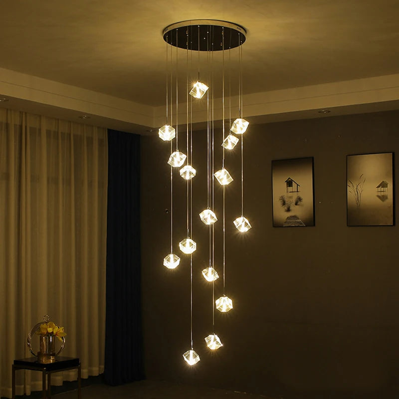 LED Square Crystal Chandelier for Hotels, Restaurants, and Staircases