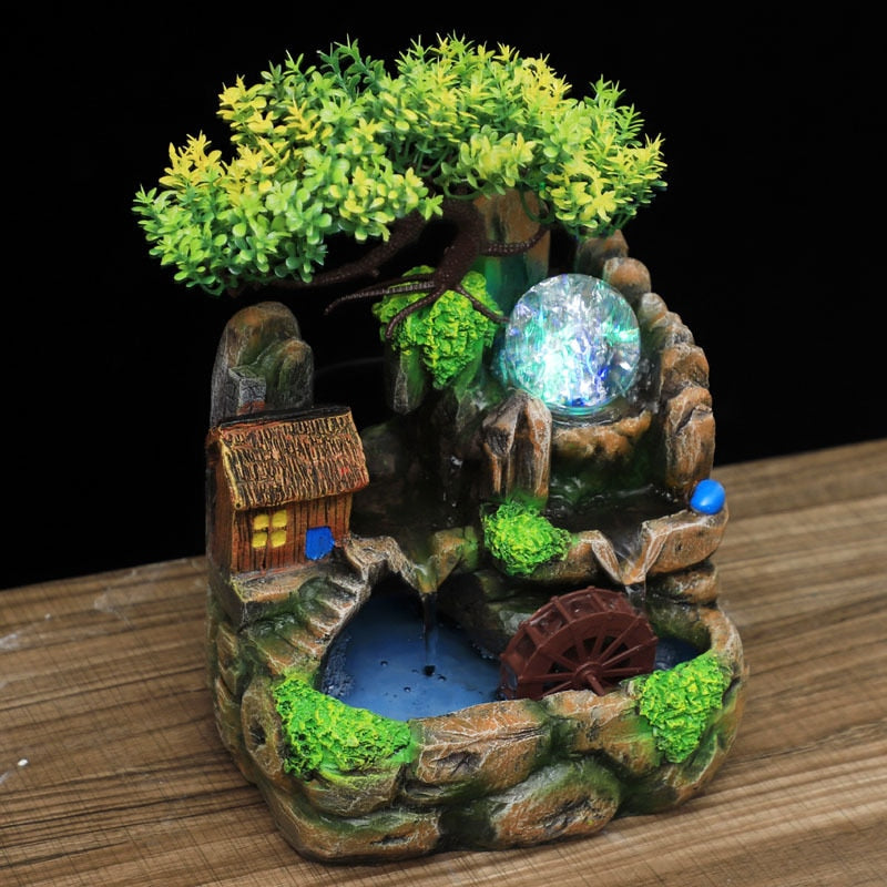 LED Lights Resin Rockery Flowing Water Fountain For Home Decoration