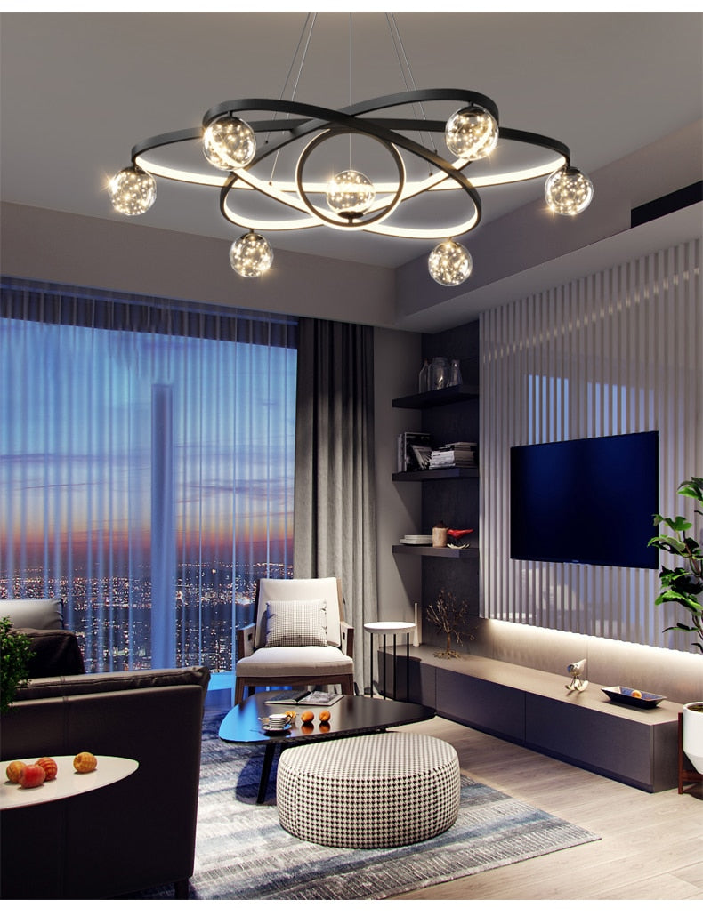Modern Minimalist LED Ceiling Chandelier for Living Room, Bedroom, or Dining Room