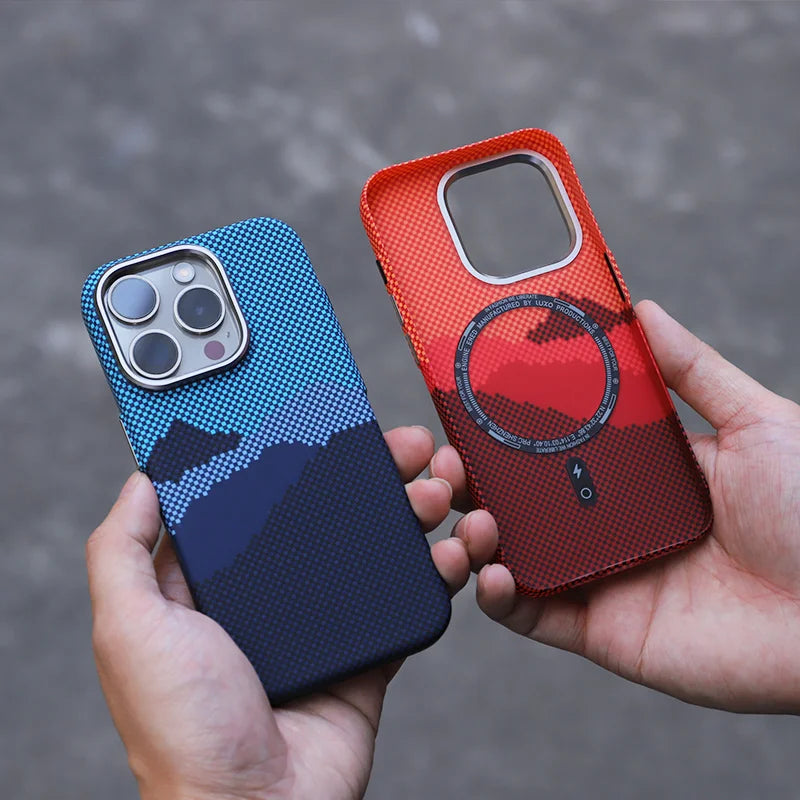 Geometric Carbon Fiber Texture MagSafe Case for iPhone 16, 16 Pro, 16 Plus, 16 ProMax,15/14/13 Pro & 12/14 Pro Max with Matte Metal Lens