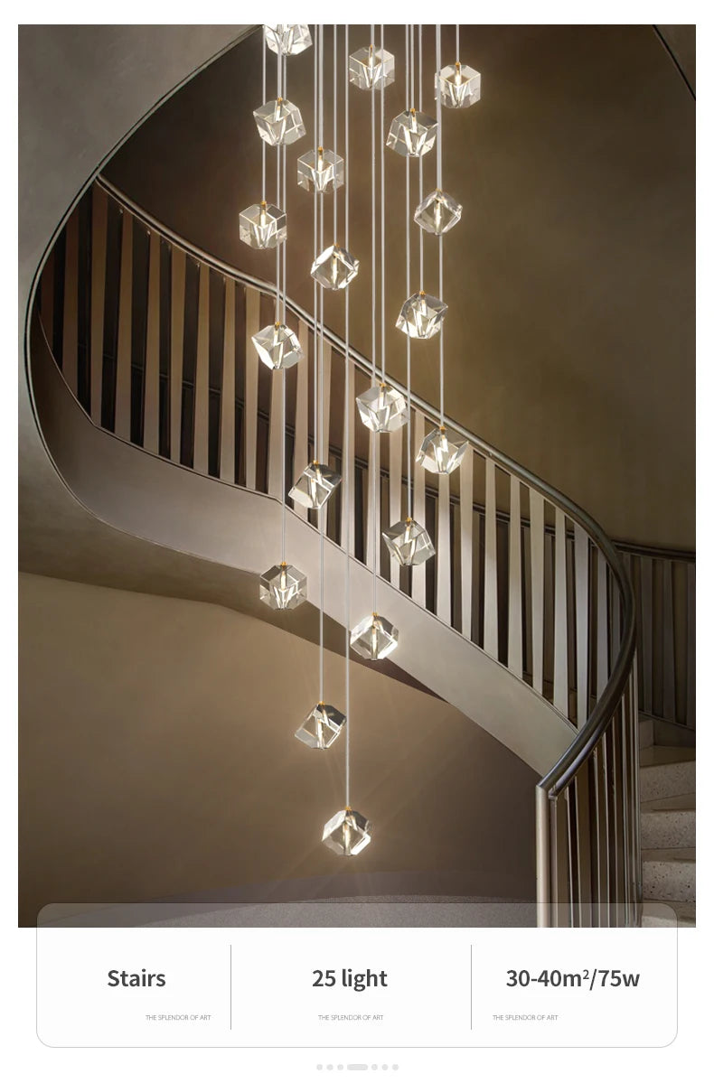 LED Square Crystal Chandelier for Hotels, Restaurants, and Staircases