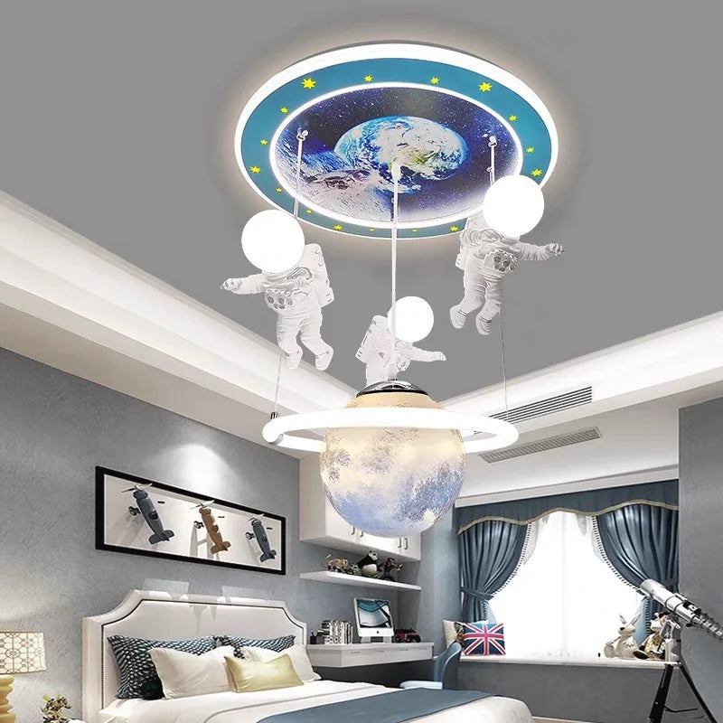 Futuristic Astronaut LED Chandelier Perfect for Modern Kids' Rooms