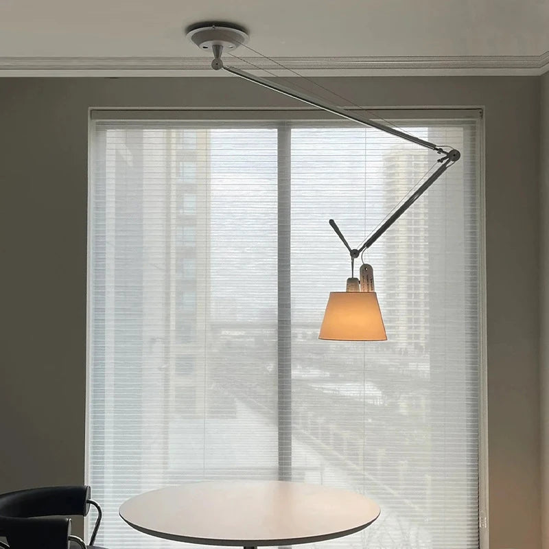 Cloth Lampshade Chandelier with Rotatable Long Arm for Restaurant, Bar, or Office