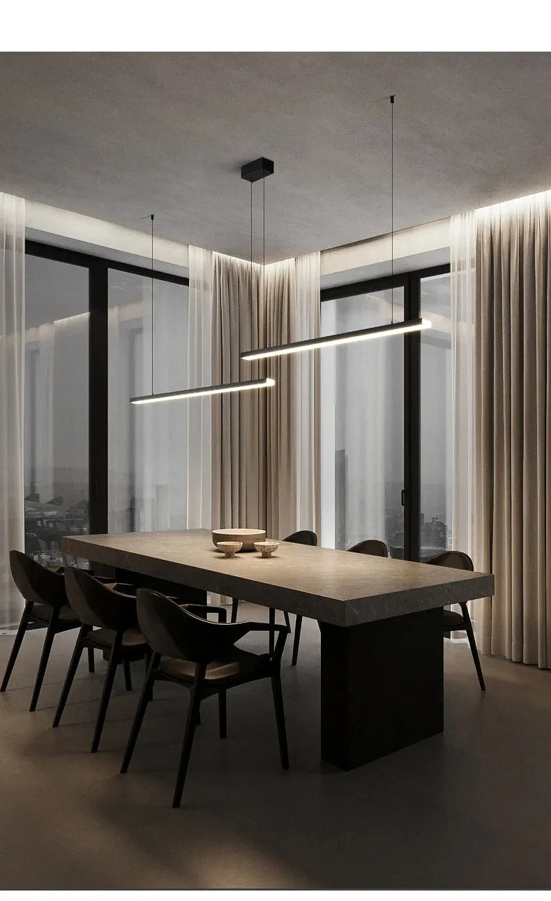 Sleek Black Long Strip Chandelier for Dining Tables & Offices