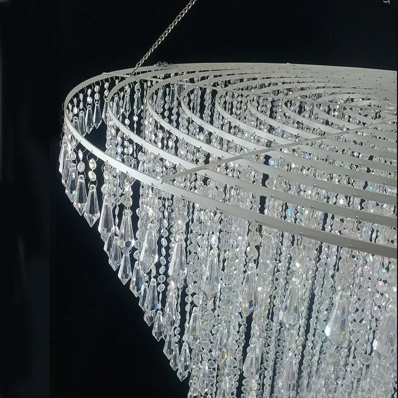 Glamorous Luxury Metal Circle Ring Backdrop with Spiral Chandelier for staircase And Space Decor