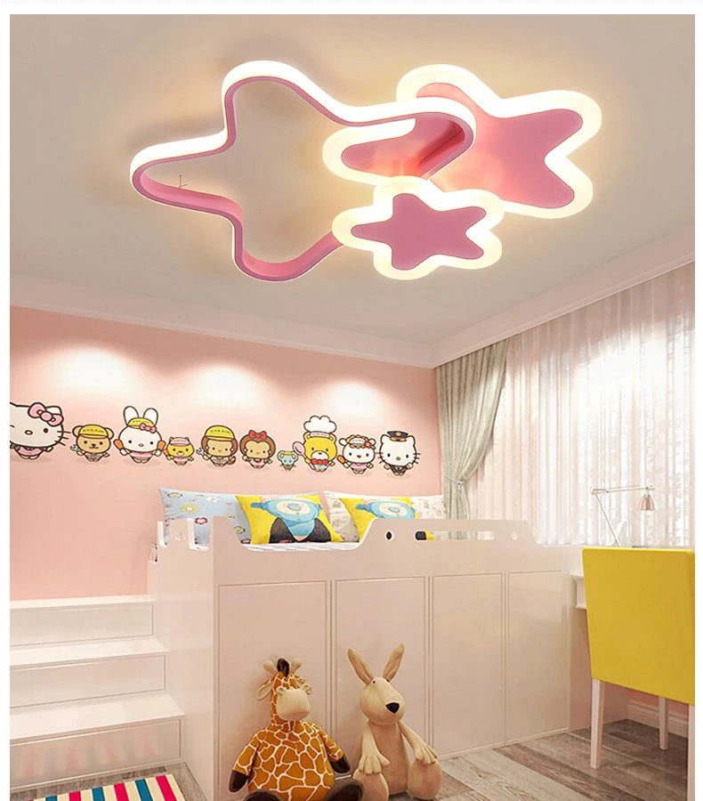 Adorable Pink Ceiling Lamp Star & Cloud Design for a Fairytale Room