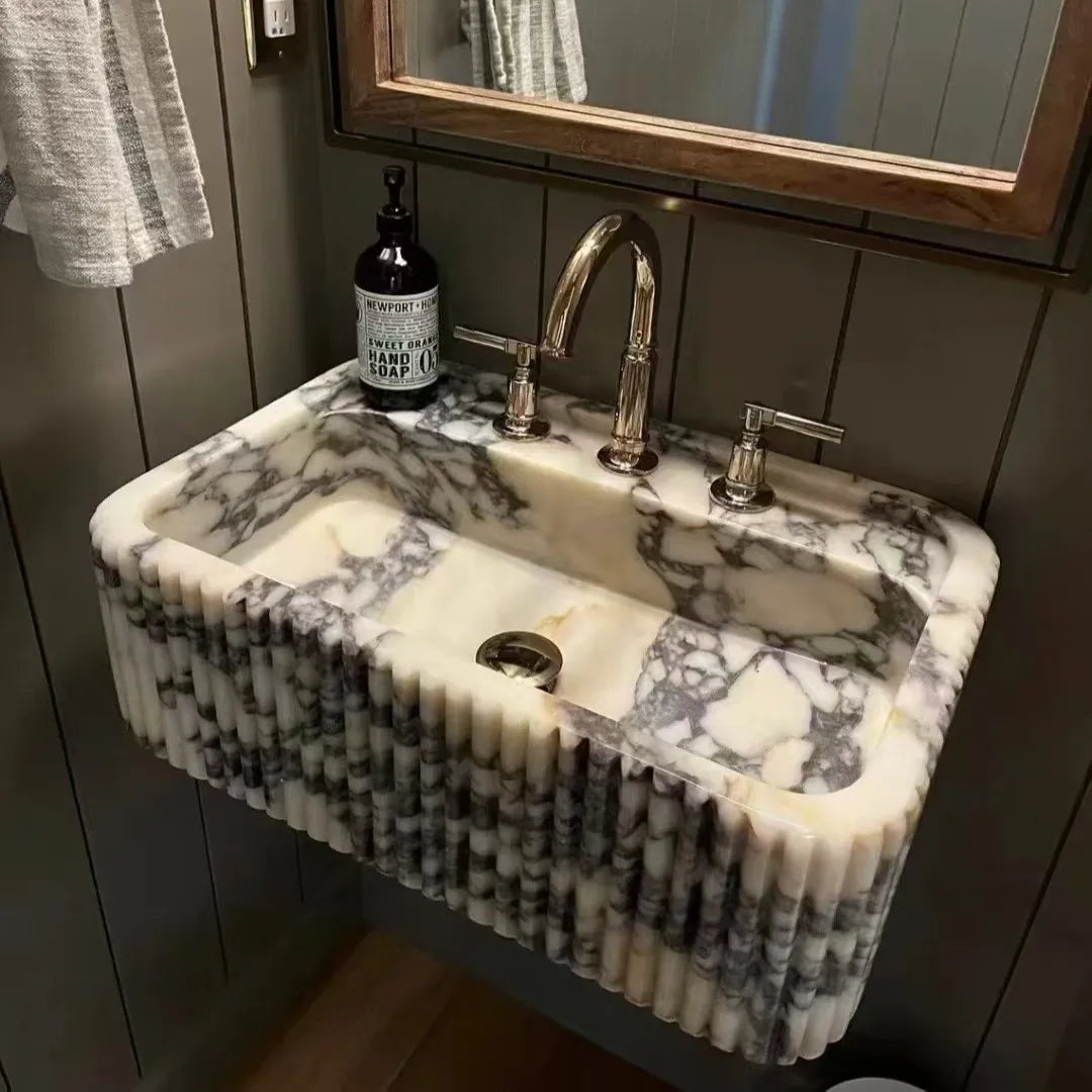 Hand Polished Carrara Marble Square Sink 30mm Thick Vanity Bathroom Basin