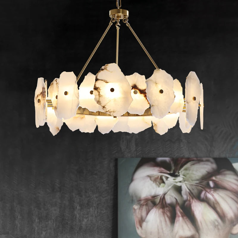 Unique Marble LED Chandelier Perfect for Bedrooms, Foyers & Dining Spaces