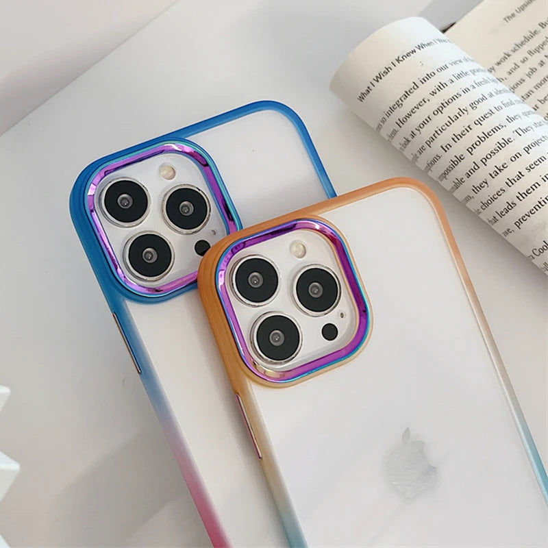 Colorful Gradient Metal Lens Protection Phone Case For iPhone 16, 16 Pro, 16 Plus, 16 ProMax 15 14 13 12 11 Pro Max Plus