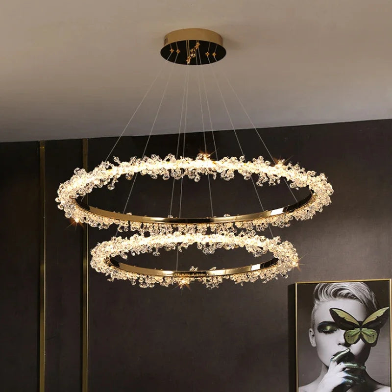 Luxury Crystal Ceiling Chandelier with Dimmable LED Rings for Stylish Interiors