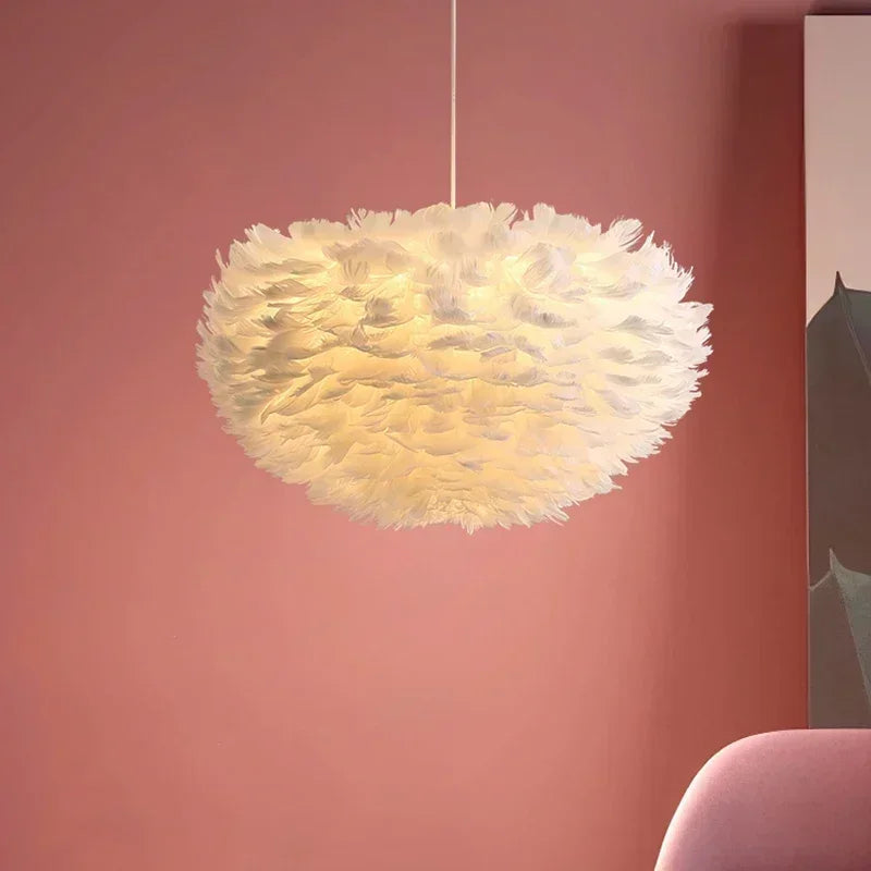 Chic Feather Chandelier Warm and Cozy Nordic Lighting for Homes and Coffee Shops