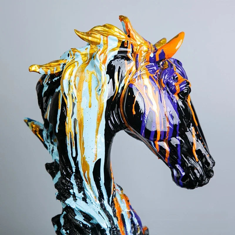 Colorful Nordic Horse Head Sculpture – Perfect Gift for Living Room & TV Cabinet