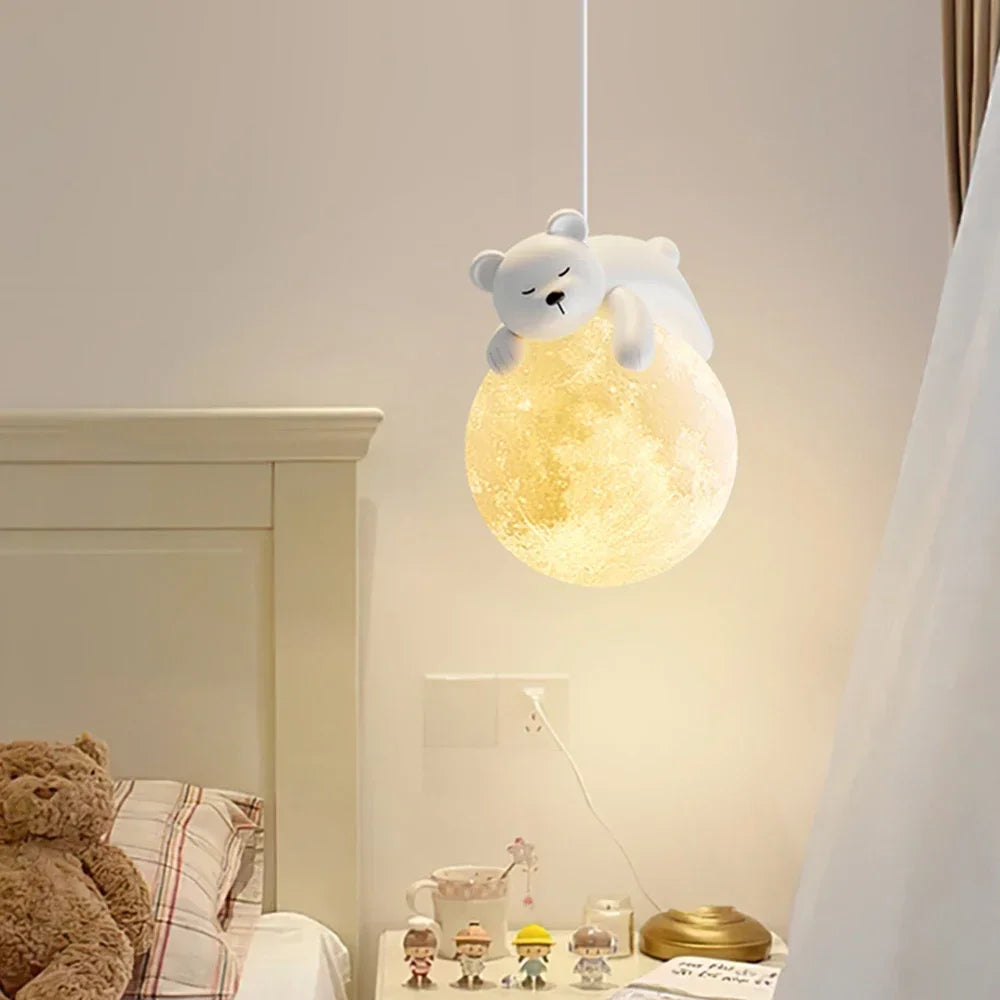 Adorable Nordic Little Bear & Rabbit LED Pendant Lamp Perfect for Kids’ Rooms