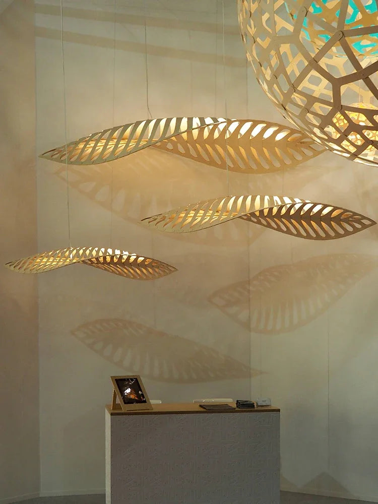 Creative Fish Bone Wood Chandelier – Nordic Wabi Sabi Hanging Lamp for Home & Restaurant