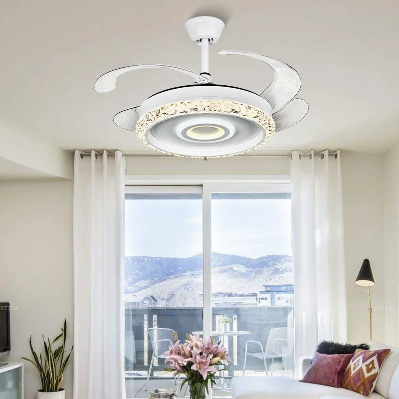 Luxury & Comfort Invisible Fan Chandelier with Crystal Accents & LED Lights for Bedrooms & Dining Rooms