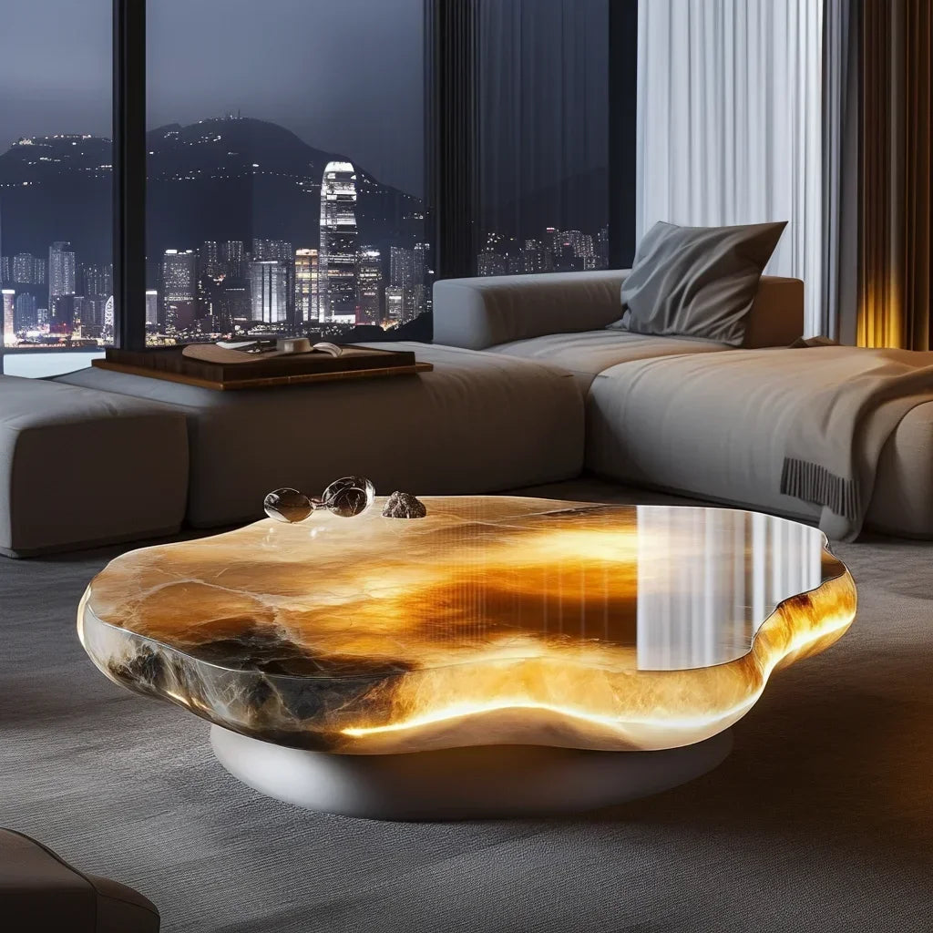Leather Marble Coffee Table Stylish for Living Room Decor