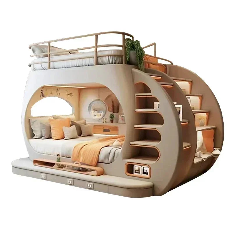 Teen Bunk Bed with LED Lights – Creative Tree House Design for Stylish Rooms