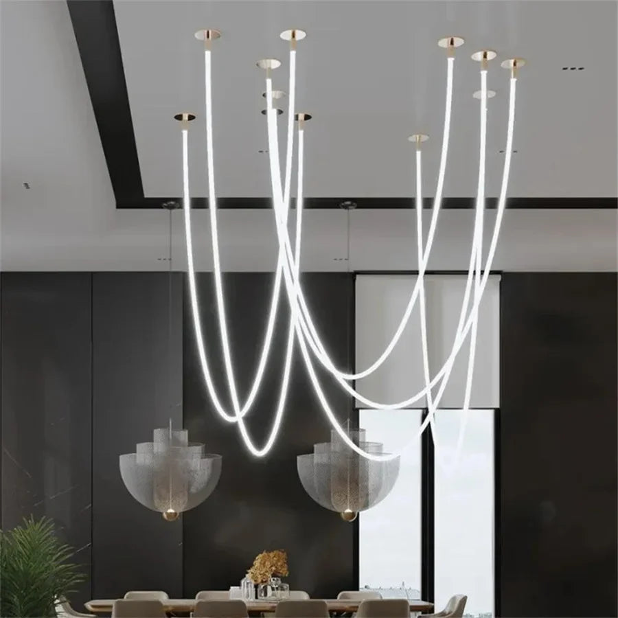 Silicone Long Tube LED Chandelier for Modern Spaces