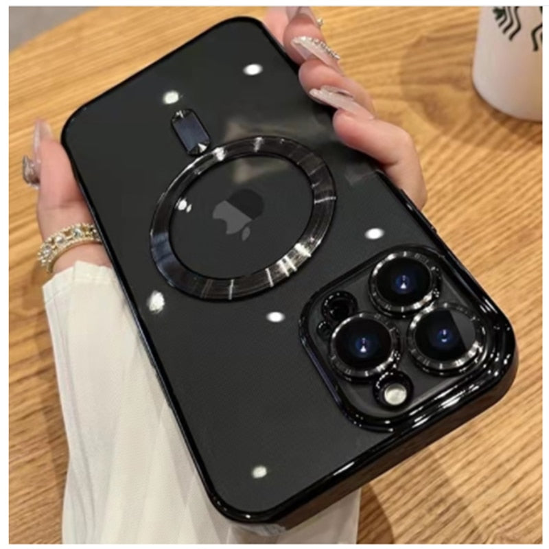 iPhone 16 And 15 Series Luxury Transparent Case With Magsafe Magnetic Wireless Charging Case