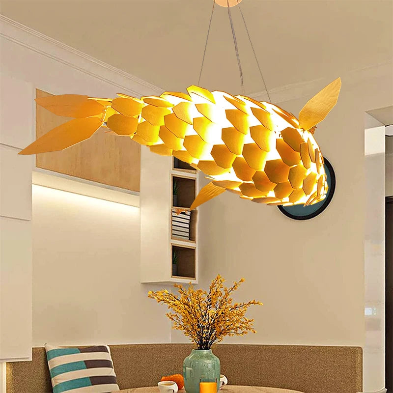 Handcrafted Fish-Shaped Wooden Pendant Light – Perfect for Restaurants, Clubs & Cafés