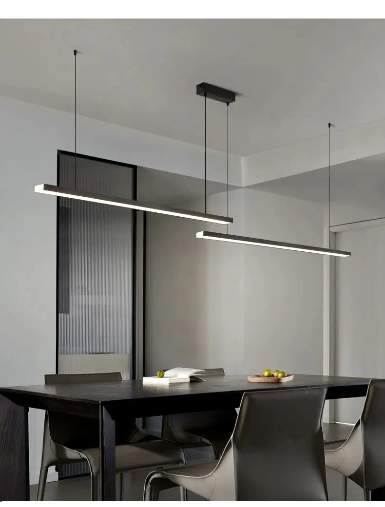 Sleek Black Long Strip Chandelier for Dining Tables & Offices