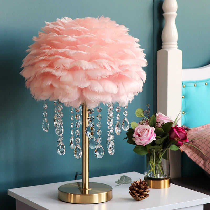 Luxury Nordic Feather Crystal Table Lamp For Home