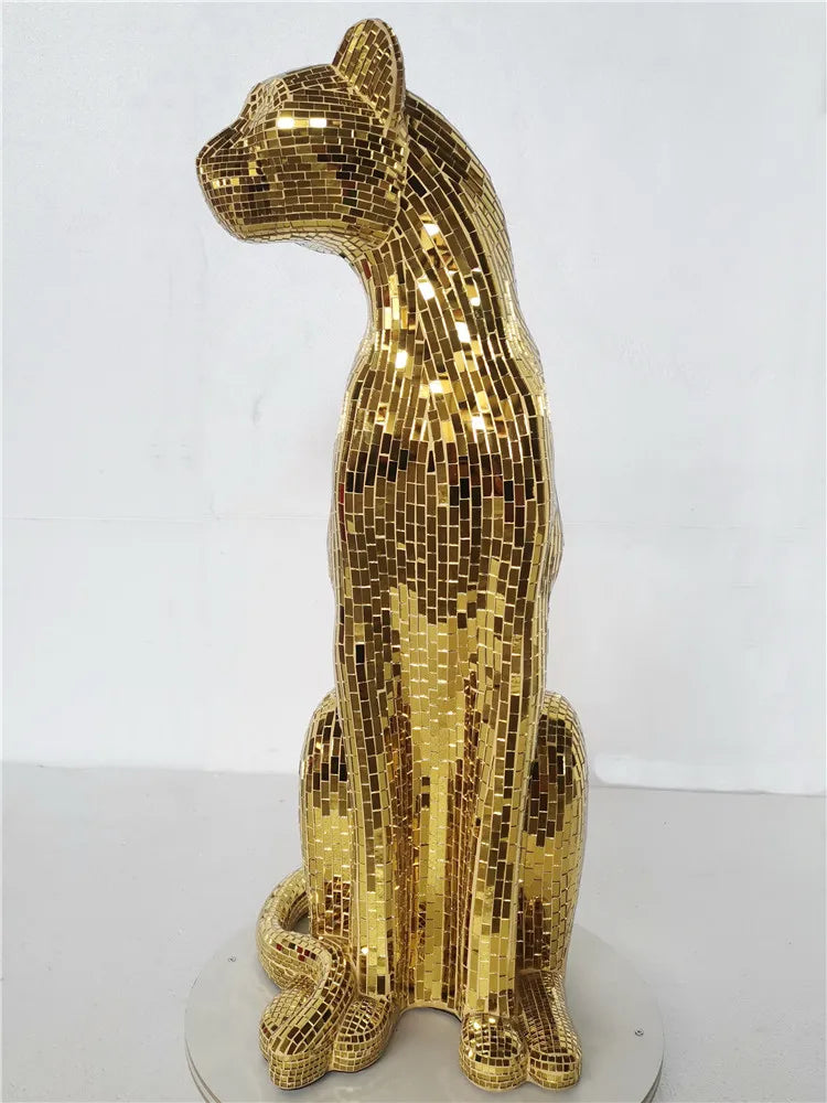 Leopard Animal Craft Statue – Glitter Glass Figurine for Home Decoration & Gift Idea