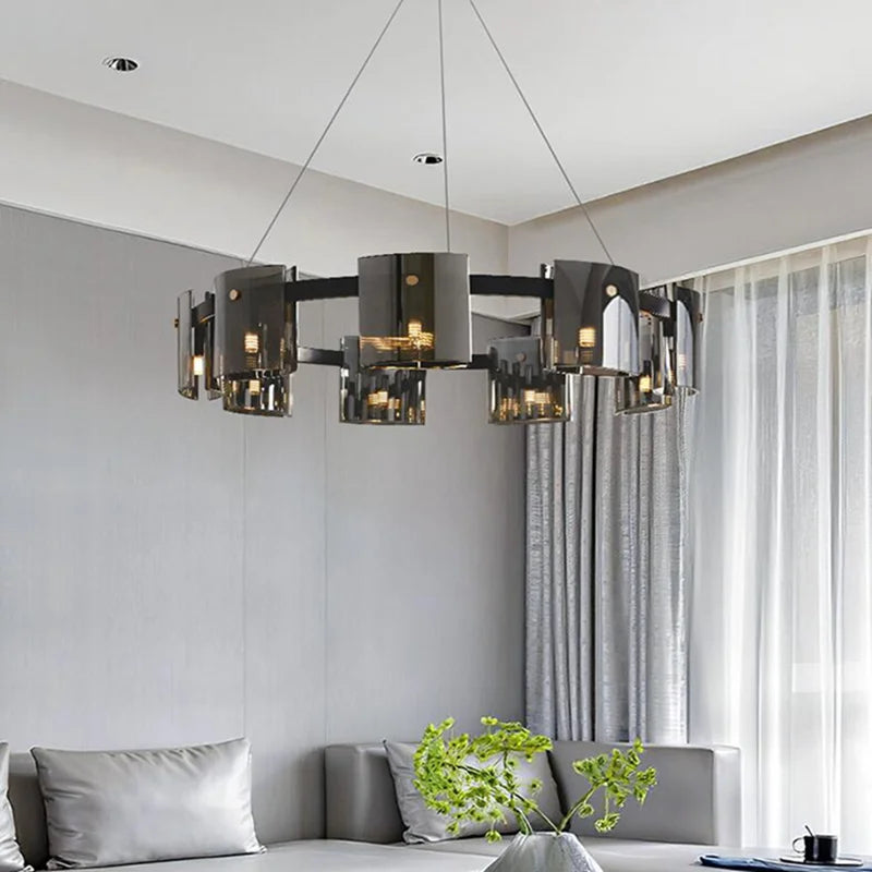 Modern Amber Smoky Glass Chandelier - Luxury Lighting for Dining, Living, and Bedroom Spaces