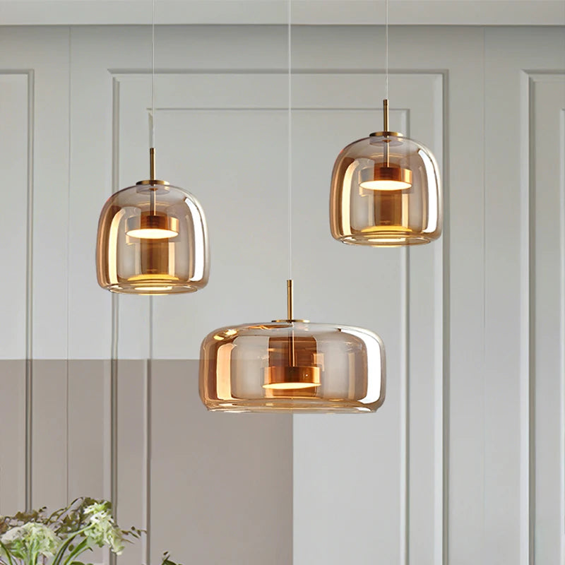 Amber Glass Pendant Lamp for Dining & Bedroom
