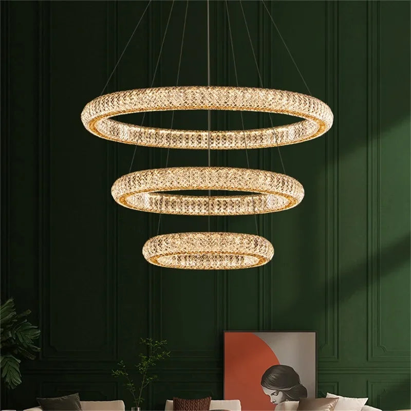 Crystal Round Rings LED Luxury Fixtures Chandelier For Home Living Room Bedroom