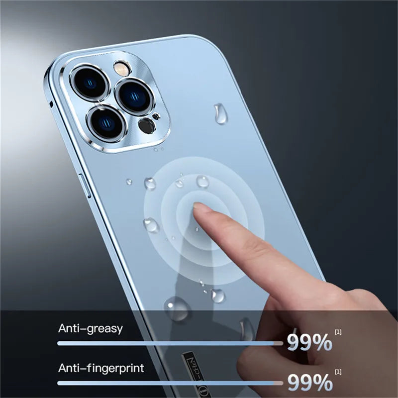 Frosted Luxury Metal Frame Case For iPhone 16-16 ProMax, 15, 12, 13, 14 Pro Max with Full Lens Coverage