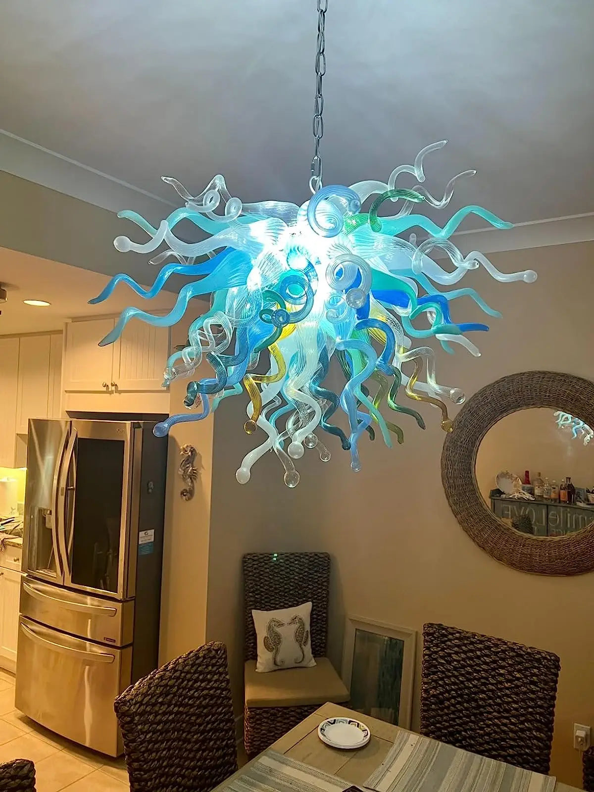 Aqua Blue Chihuly Style Glass Chandelier for Home, Office & Hotel Lobbies