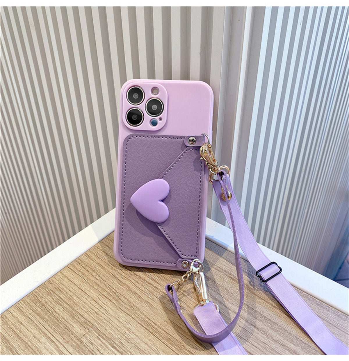 Korean Crossbody Lanyard Necklace Strap Card Holder Case: Stylish Purple Design for iPhone 11, 12, 13, 14 Pro Max & More!